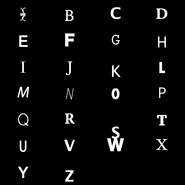 A cycle of random fonts per letter made in Processing