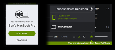 A screenshot showing Spotify's cross-sync capabilities