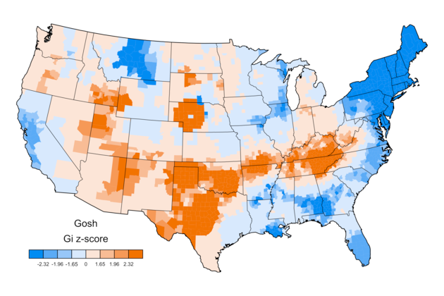 A map of who uses 'gosh' throughout the U.S.