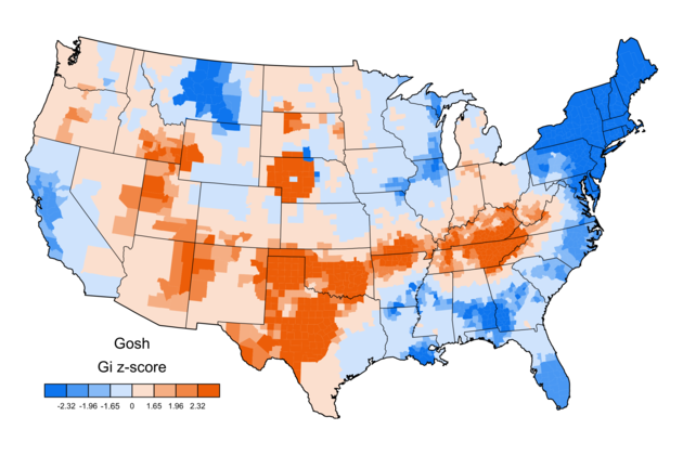 A map of who uses 'gosh' throughout the U.S.