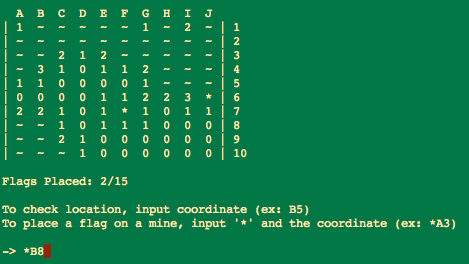 A screenshot of the Minesweeper game